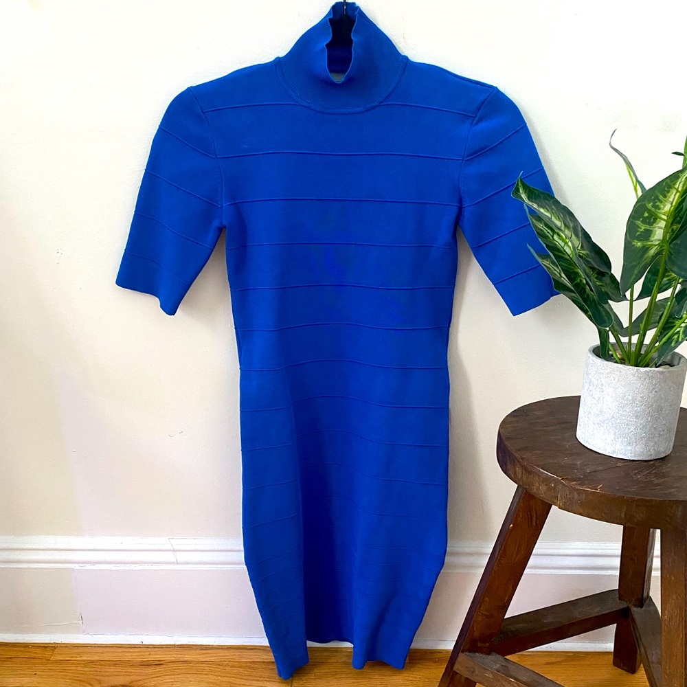 Bebe Royal Blue Turtle Neck Short Sleeve Dress